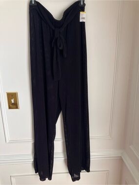 Simply Emma Black Wide-Leg Mesh Drawstring Pants